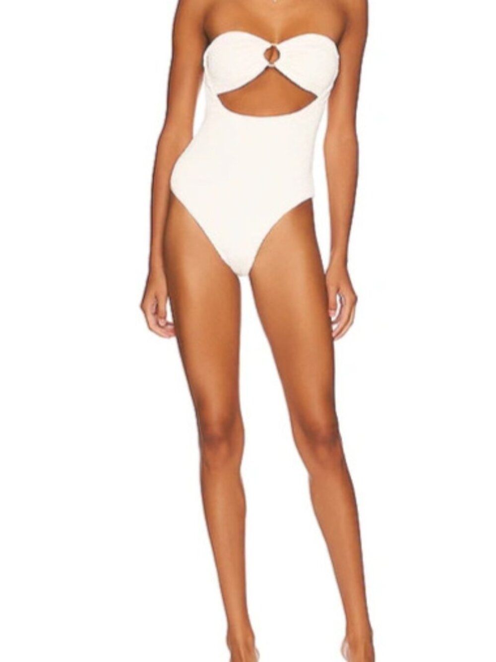 WeWoreWhat Ring Front Cutout Textured One Piece Swimsuit Off White Small